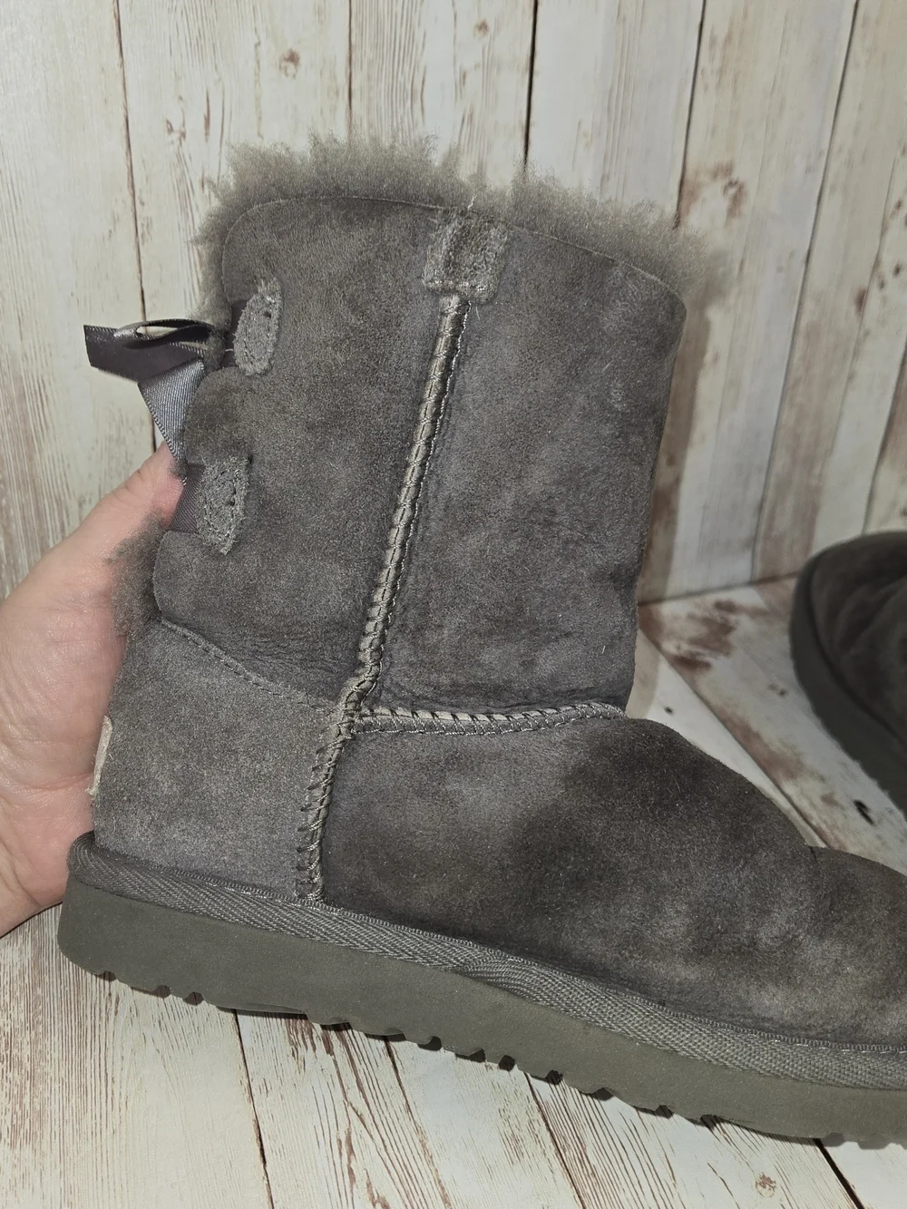 UGG Australia Kids Gray Bailey Bow II Suede Sheepskin Boots Size Unknown